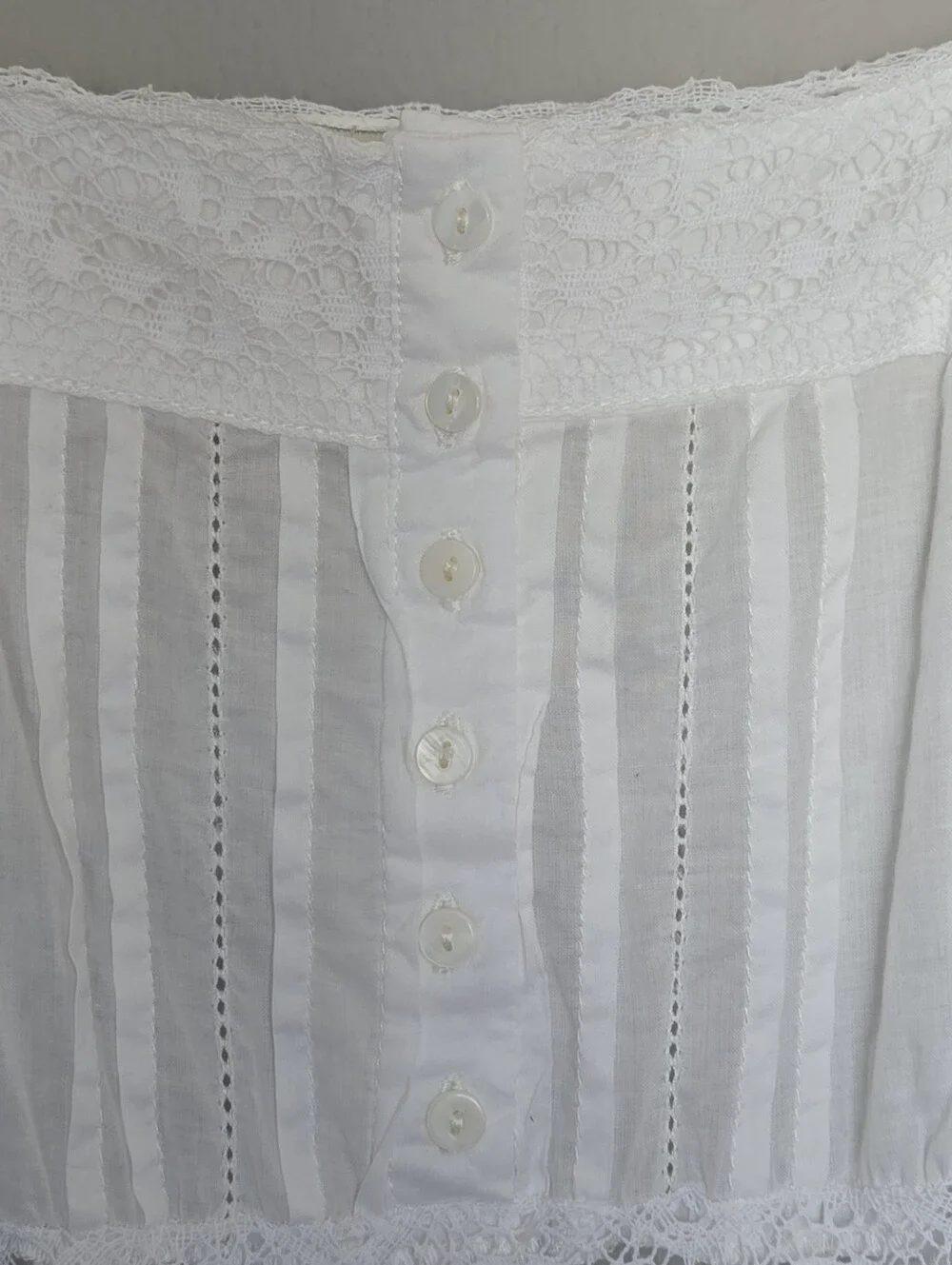 Boho Western Babydoll Lace-Trim Spaghetti Strap Sheer Mini Dress in White Size S - Picture 5 of 10